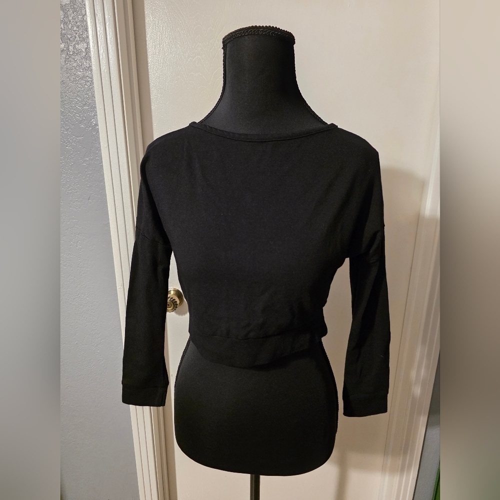 Attached Black Long Sleeve Crop Top Size S